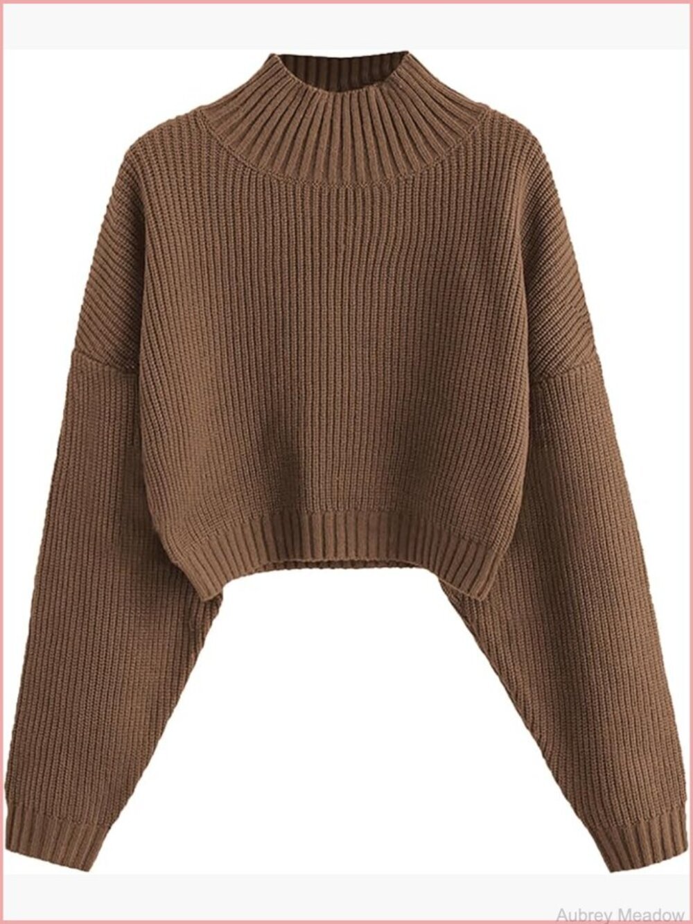 Crop Knit Turtleneck Sweater Lantern Sleeve Pullover